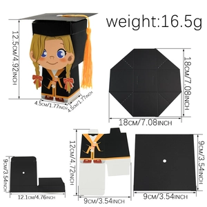 DIY graduation cap candy box in black with yellow tassel and detailed size specifications