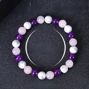 Natural amethyst and white turquoise beaded bracelet with calming purple and pink stones