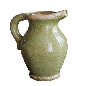 Europese vintage keramische bloemenvaas met groene craquelé glazuur voor interieur