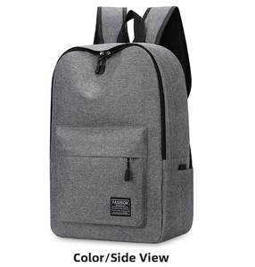 Detail view of large capacity dark grey backpack with durable oxford fabric texture