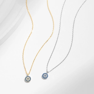 S925 sterling silver blue evil eye pendant necklace with pavé zircon stones