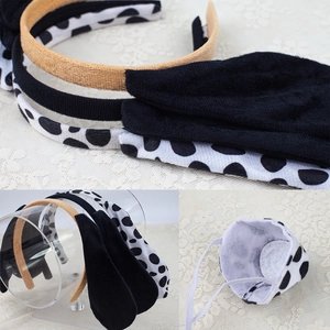 Plush dalmatian and animal ear headbands with matching drawstring storage pouch set
