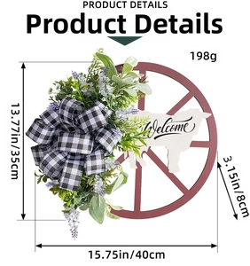 Detailed size specifications for rustic cow-themed Christmas wreath with Welcome sign