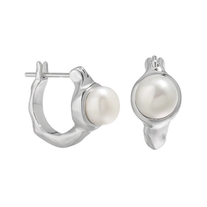 Orecchini a C in argento sterling S925 con lucenti perle d'acqua dolce bianche e tonde