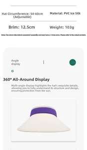 Size chart for adjustable sun visor showing 12.5cm brim and ice silk material specs