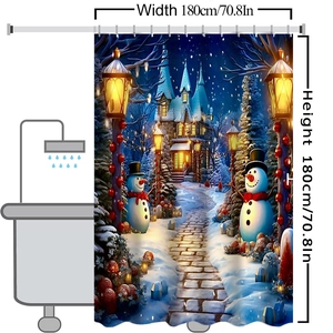 Detail des 180x180cm Schneemann Weihnachts-Duschvorhangs aus wasserfestem Polyester
