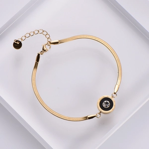 Bracelet chaîne serpent en acier plaqué or avec pendentif noir à chiffres romains