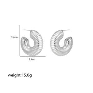 Detailed size specifications for silver croissant style hoop earrings showing 3.4cm height