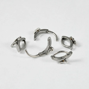 Silver stainless steel curved navel rings with exquisite butterfly charms and hinges