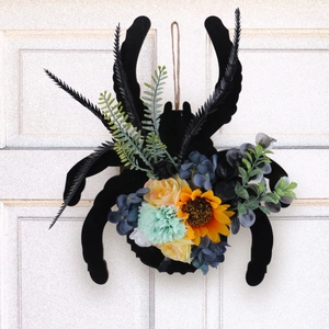 Couronne D'araignée D'halloween Suspension Porte Bois Plastique Polyester Tournesol Artificiel Décoration Murale Gothique