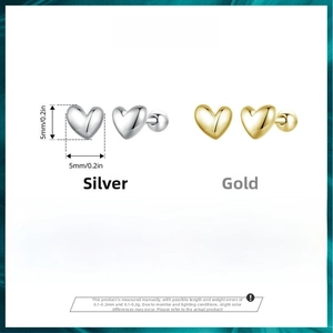 Detailed size specifications for small heart stud earrings in 925 sterling silver