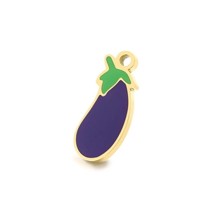 Detailed enamel eggplant charm in purple and gold for DIY stainless steel necklaces