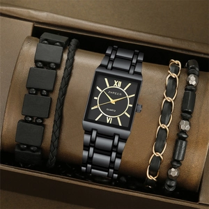 ZHPEER Reloj de Cuarzo Cuadrado de Negocios para Hombre Conjunto Correa de Aleación de Acero Inoxidable Moda Casual Hombre Reloj Conjunto de Regalo con Pulseras