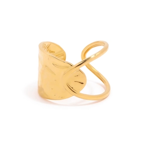 Irregular textured gold ring in hammered style, stainless steel jewelry for women