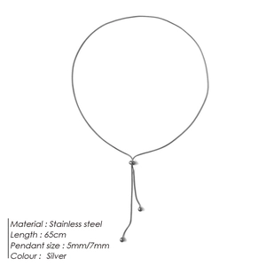 65cm silver stainless steel snake chain necklace with 5mm and 7mm ball pendants