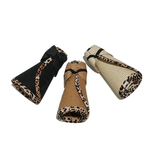 Foldable paper straw sun visors for women with leopard print trim and elastic band