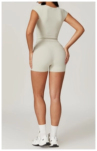 Detail view of high-waist fitness shorts with butt-lifting design for active women