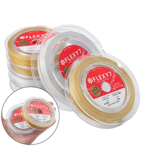 Detailed view of FLEXY7 nylon coated stainless steel beading wire rolls in gold and silver
