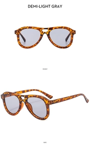 Detailed front and side views of demi-light gray pilot sunglasses with oversized frames