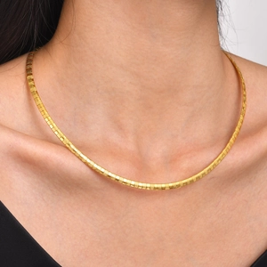Minimalist gold stainless steel choker necklace with textured square weaving pattern