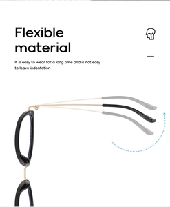 Flexible black and gold cat-eye glasses frame showing durable elastic metal temples