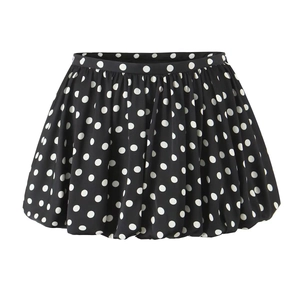 Damen Polka Dot Bubble Minirock Hohe Taille Plissee A-Linie Polyester Sexy Lässig Streetwear Kurzer Rock