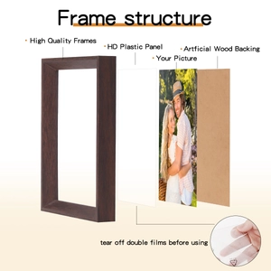 Solid wood vintage photo frame with internal structure view and HD plastic panel