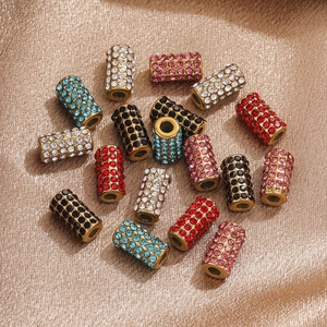 Sparkling retro African style rhinestone cylinder spacer beads with gold metal base