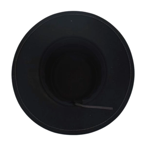 Top view of black wool wide brim fedora showing internal adjustable drawstrings