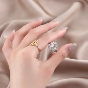 Minimalist multi-layer hollow texture titanium steel open rings in gold and silver finish