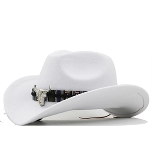 Western Cowboy Hut Filz Breite Krempe Metall Stierkopf Totenkopf Ethno Webband Retro Jazz Fedora Für Damen Herren