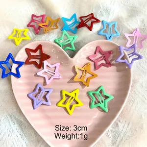 Set of colorful star-shaped metal hair clips in vibrant candy colors, 3cm size