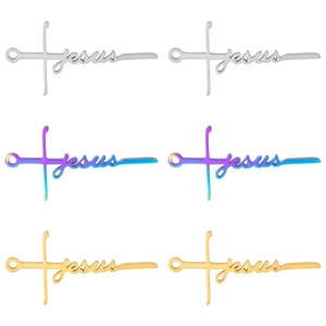 Detail of 304 stainless steel cross earrings with Jesus engraving in gold and silver