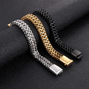 Bracciale A Catena Da Uomo Acciaio Inossidabile Intrecciato Doppia Fila Franco Punk Hip Hop Fibbia Magnetica