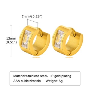 Detailed size measurement of gold stainless steel C-shaped earrings with cubic zirconia