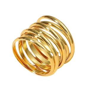 Fashionable gold multilayer spring coil ring with creative layered metal design