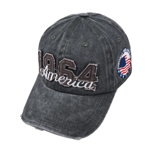 Vintage dark gray baseball cap with 1964 America patch embroidery and US flag detail
