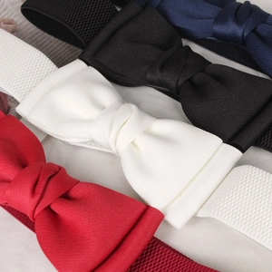 Elastic bow belt for women dresses in red, white, black and blue colors