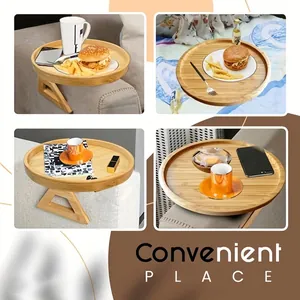 Bamboo sofa armrest tray table for drinks and snacks on a couch or bed