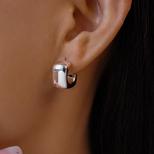 Polished silver U-shaped hoop earrings for women in a minimalist modern style