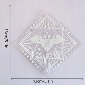 Detail view of moth suncatcher decal with dimensions 13cm/5.1in on a white background