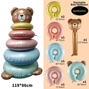 Detailed dimensions of stackable bear balloon column with colorful ring foil components