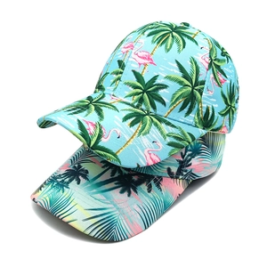 Adjustable baseball caps with tropical palm tree and flamingo prints for summer outdoor sun