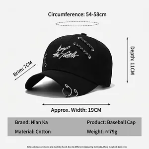 Berretto da baseball in cotone nero con anelli e ricamo Keep the faith stile di strada