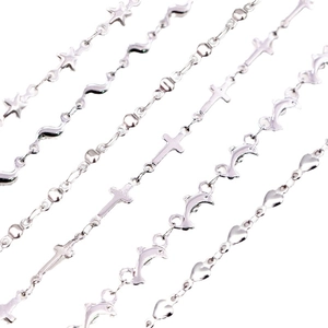 Polished silver stainless steel chains featuring heart, star, and dolphin charms for DIY jewelry