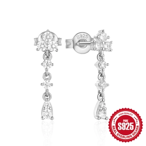 Elegant 925 sterling silver tassel earrings with sparkling white cubic zirconia stones