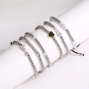 Copper Zircon Woven Bracelets With Love Heart Safety Pin Imitation Artificial Pearl Adjustable Braided Cord Fashion Jewelry Women