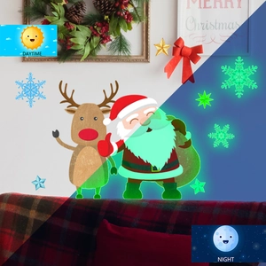 Autocollants muraux Père Noël et renne fluorescents avec effet lumineux jour et nuit