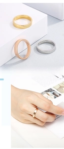 Three-color minimalist stainless steel band rings in gold, silver, and rose gold finish