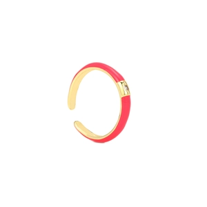 Minimalist 18K gold plated open ring with red enamel and micro-set zircon stone